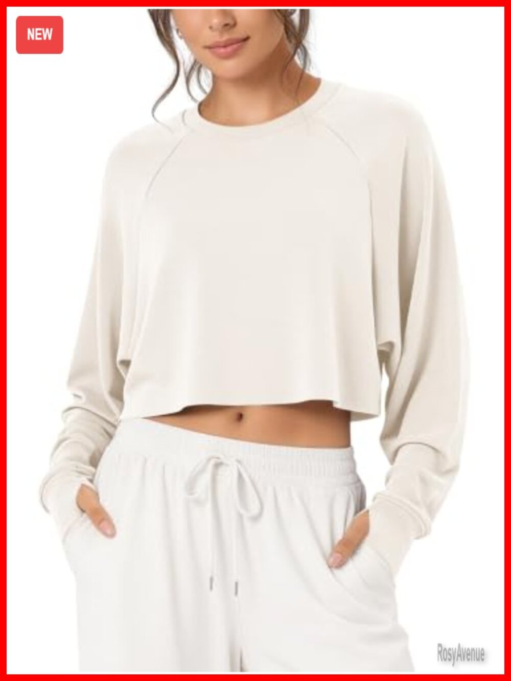 Modal Soft Cropped Sweatshirt with Thumb Hole Crewneck Pullover Crop Top